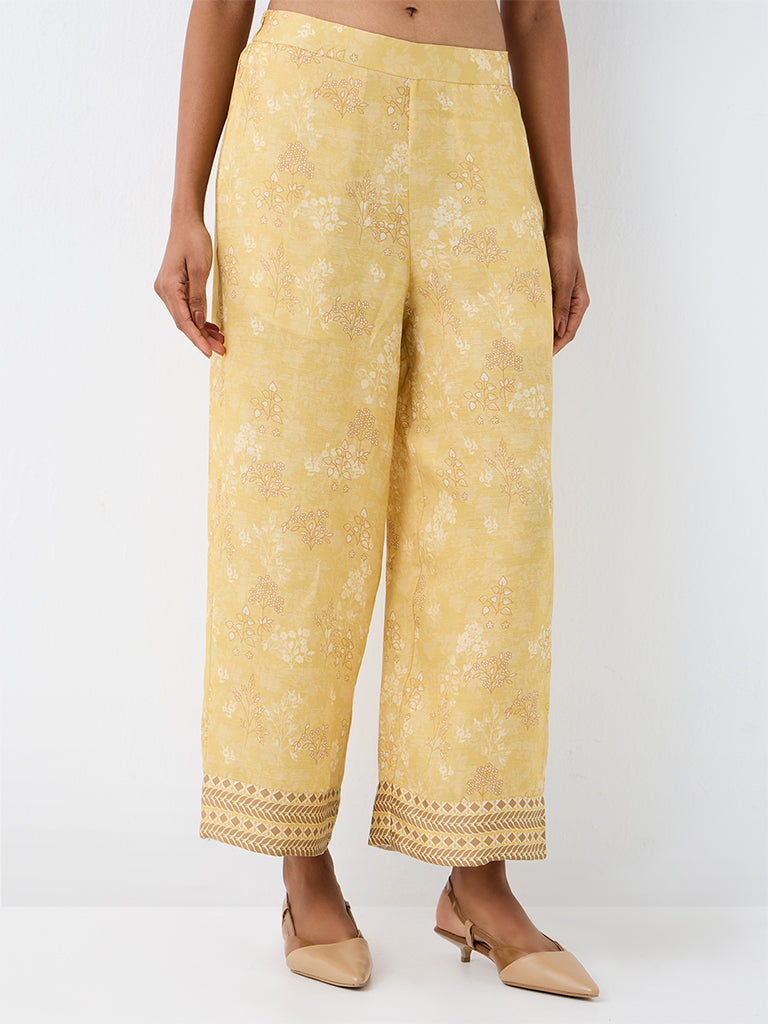 Zuba Yellow Foliage Printed Pants
