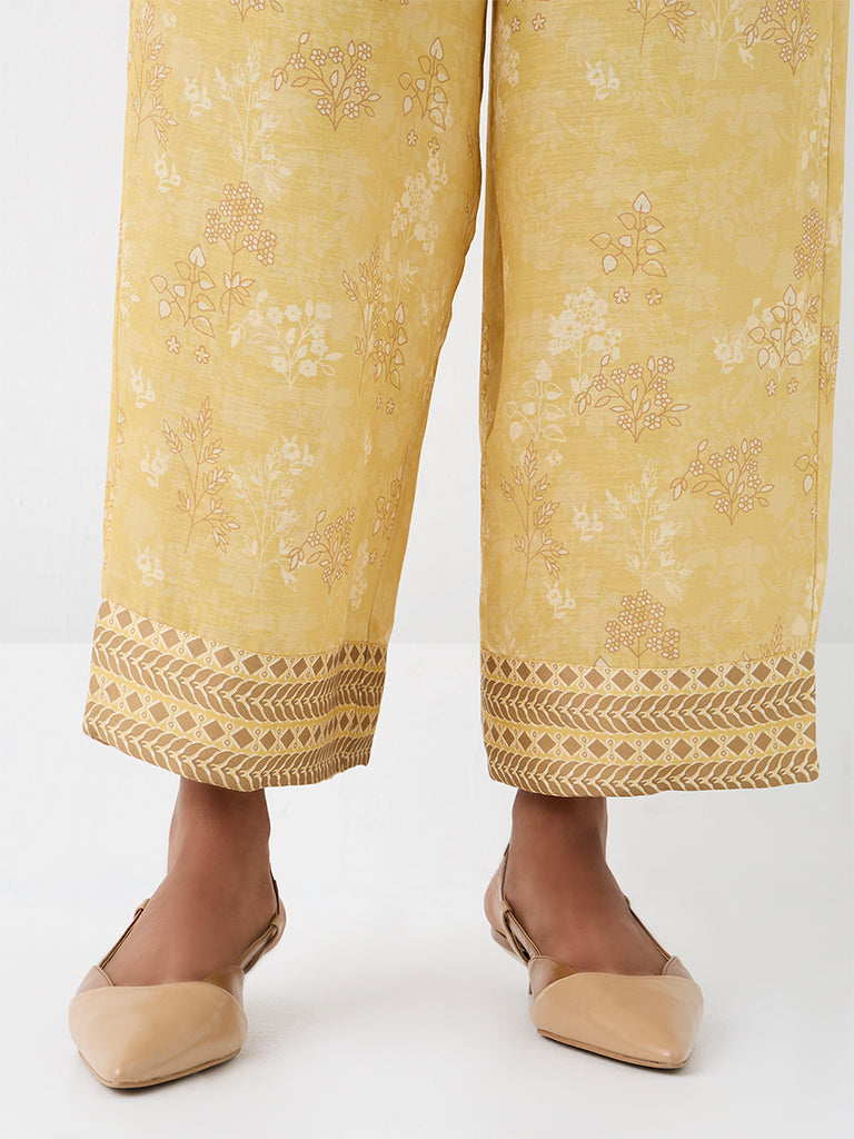 Zuba Yellow Foliage Printed Pants