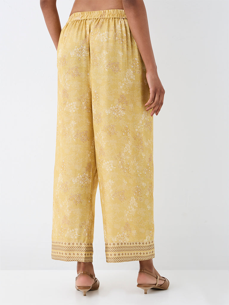Zuba Yellow Foliage Printed Pants
