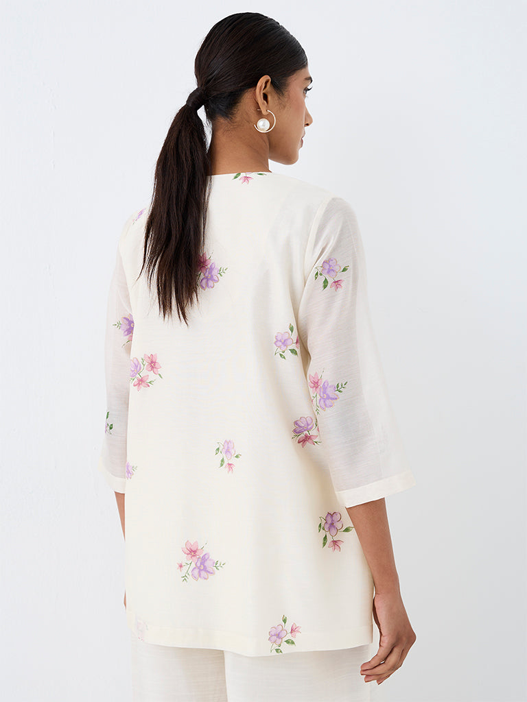 Zuba Off-White Floral Printed Cotton-Blend Tunic