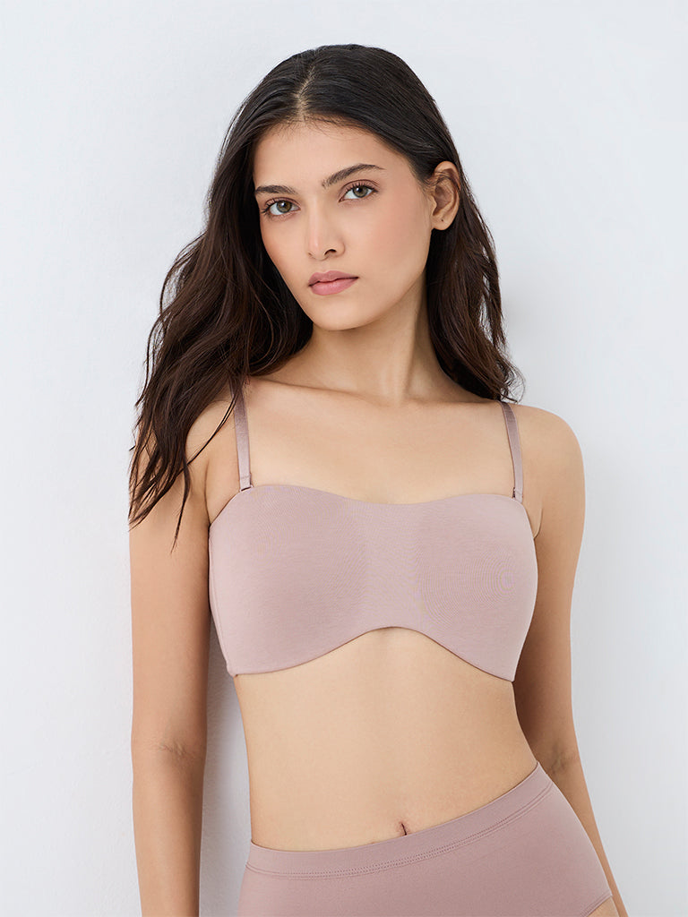 Wunderlove Light Mauve Padded Cotton-Blend Strapless Bra
