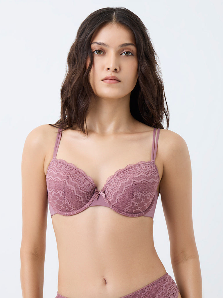 Wunderlove Dusty Pink Lace Detailed Underwired Bra