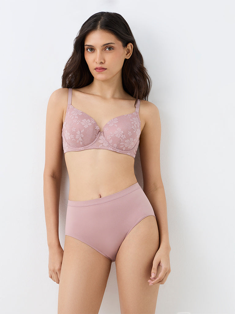 Wunderlove Light Mauve Floral Lace Underwired Bra