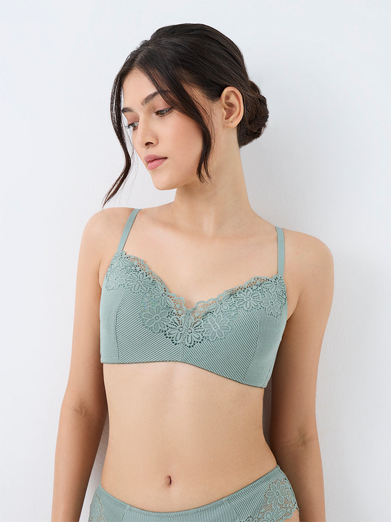 Wunderlove Sage Green Lace Design Padded Bra