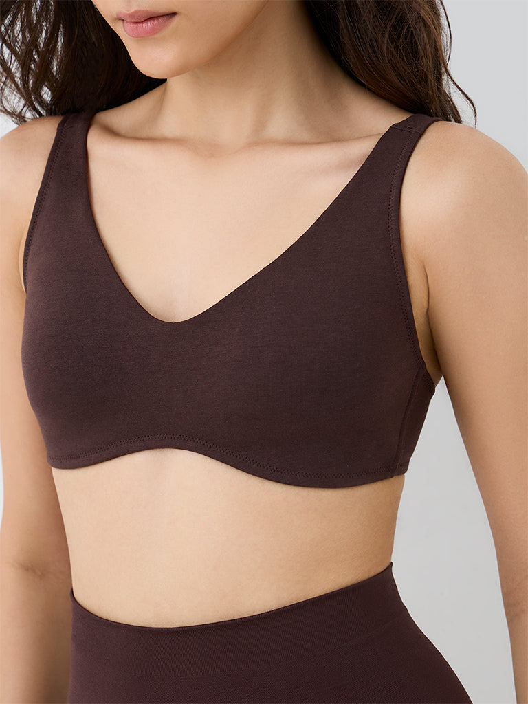 Wunderlove Dark Brown Solid Cotton-Blend Bra