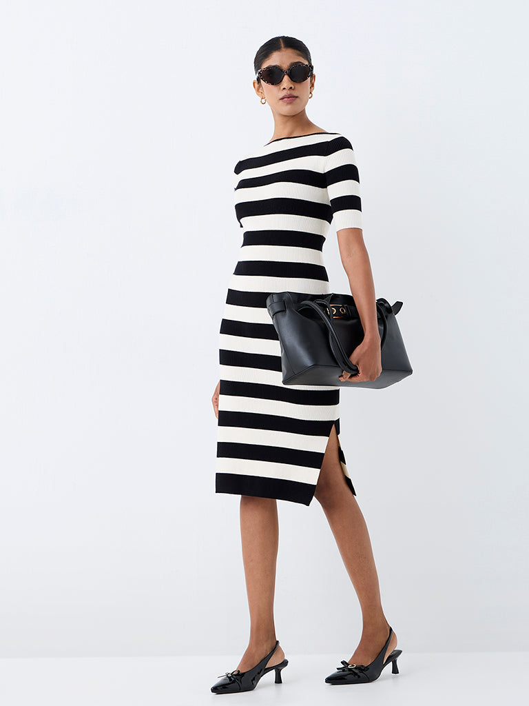 Wardrobe Black and White Striped Bodycon Dress