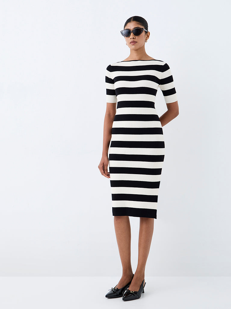 Wardrobe Black and White Striped Bodycon Dress