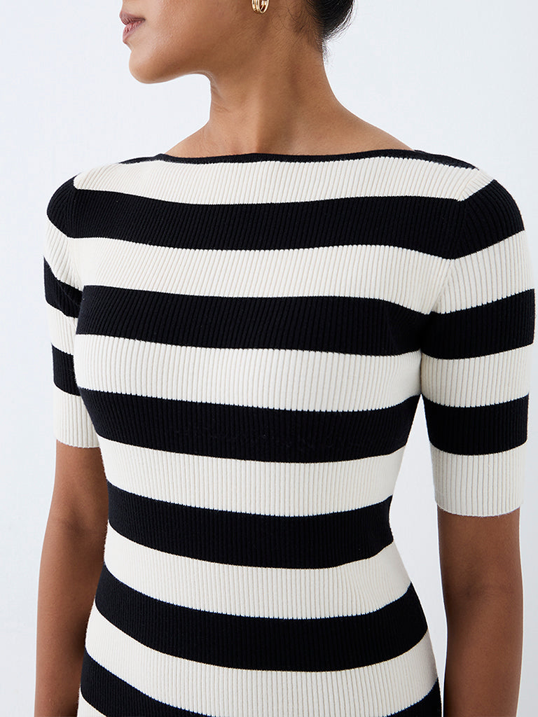 Wardrobe Black and White Striped Bodycon Dress