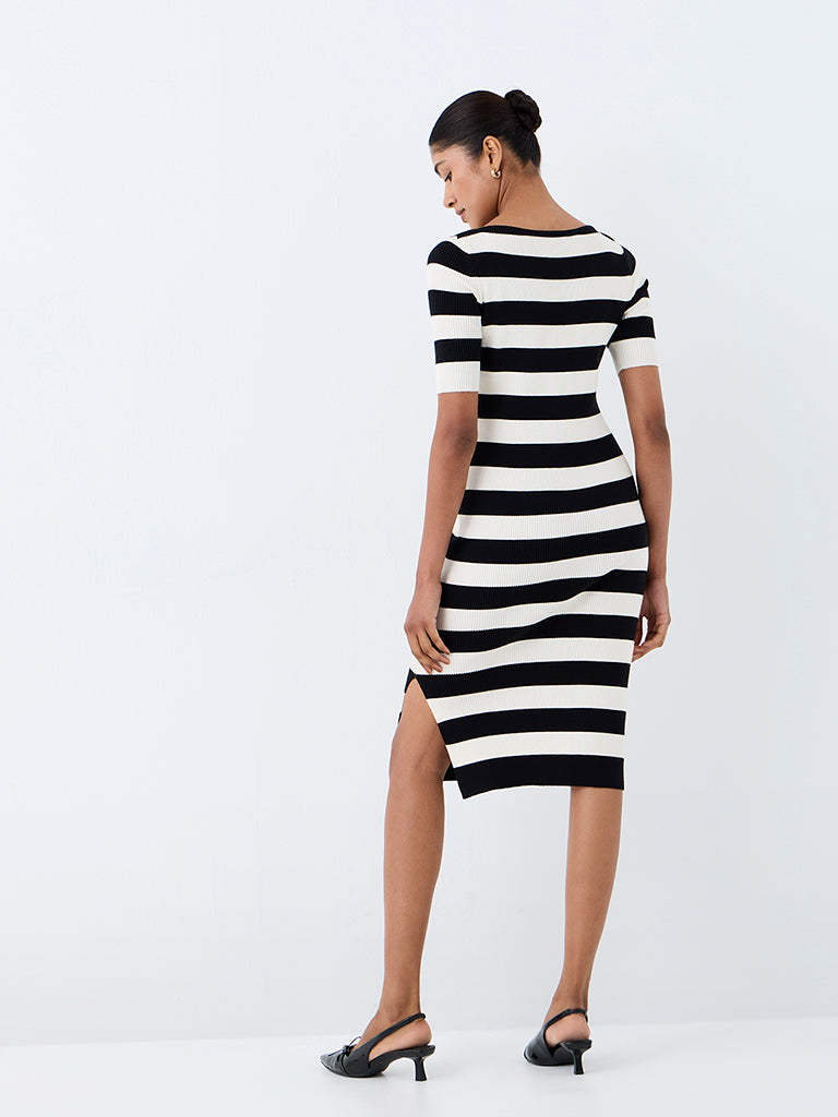 Wardrobe Black and White Striped Bodycon Dress