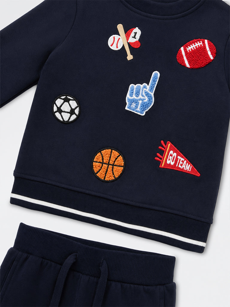 HOP Baby Boys Navy Sports-Applique Cotton-Blend Sweatshirt and Joggers Set