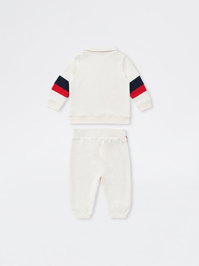 HOP Baby Boys Off-White Colour-Blocked Cotton-Blend Sweater and Pants Set