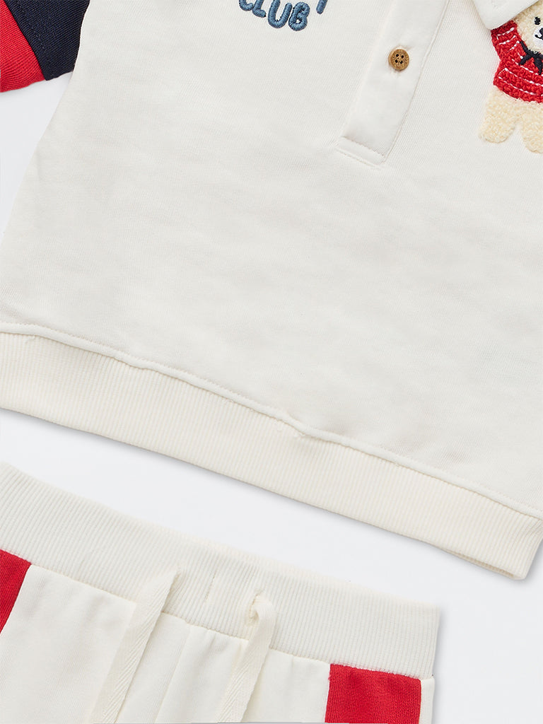 HOP Baby Boys Off-White Colour-Blocked Cotton-Blend Sweater and Pants Set
