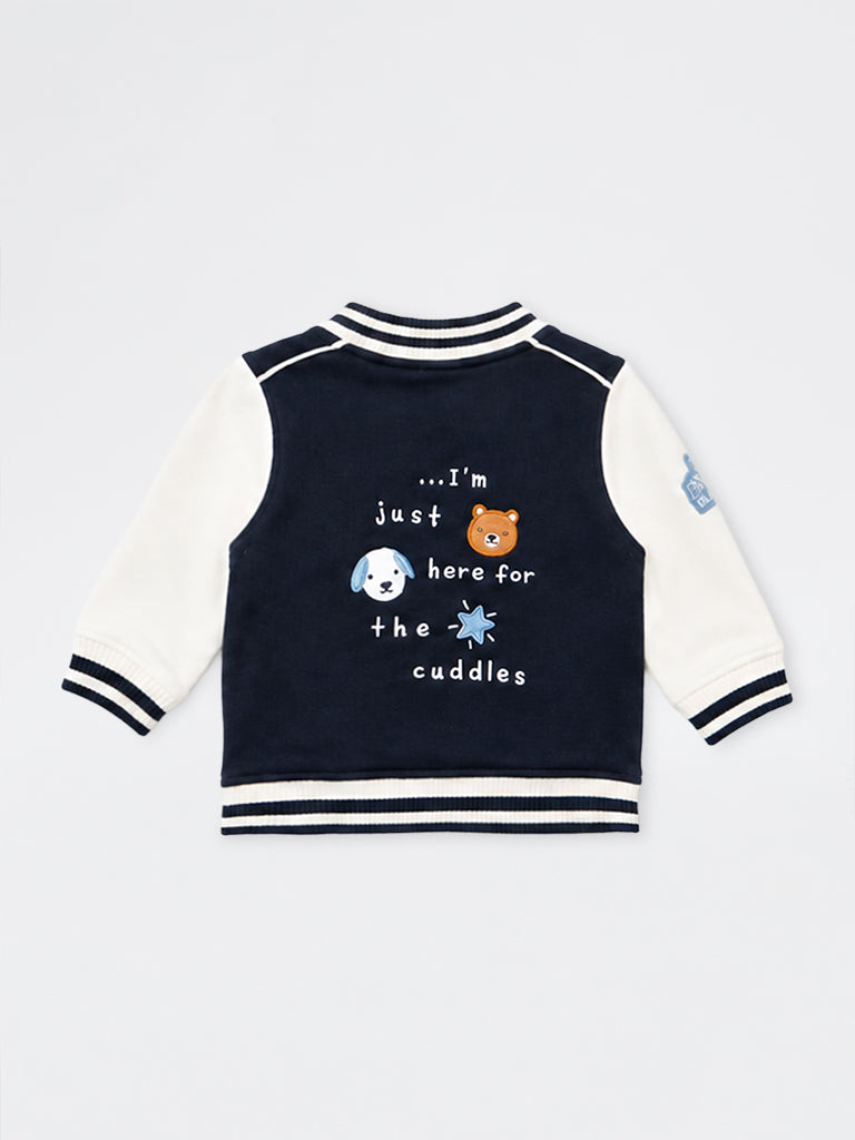 HOP Baby Boys Navy Patch-Detailed Cotton-Blend Varsity Jacket