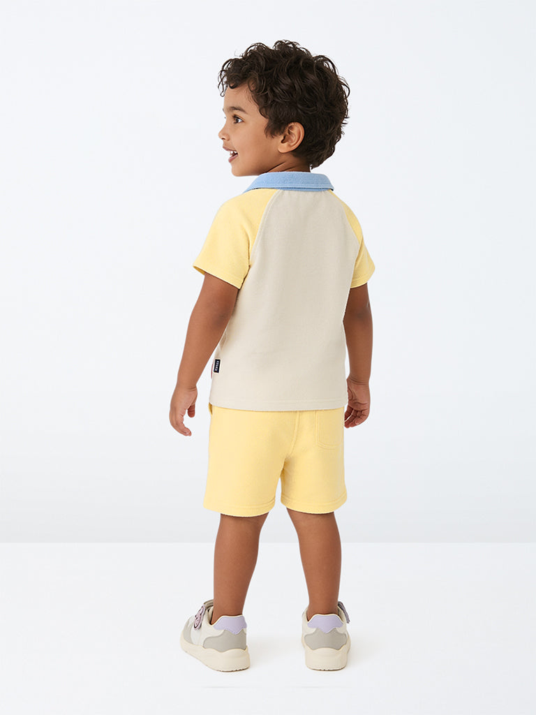 HOP Kids Boys Yellow Patch-Detail Cotton T-Shirt and Shorts Set
