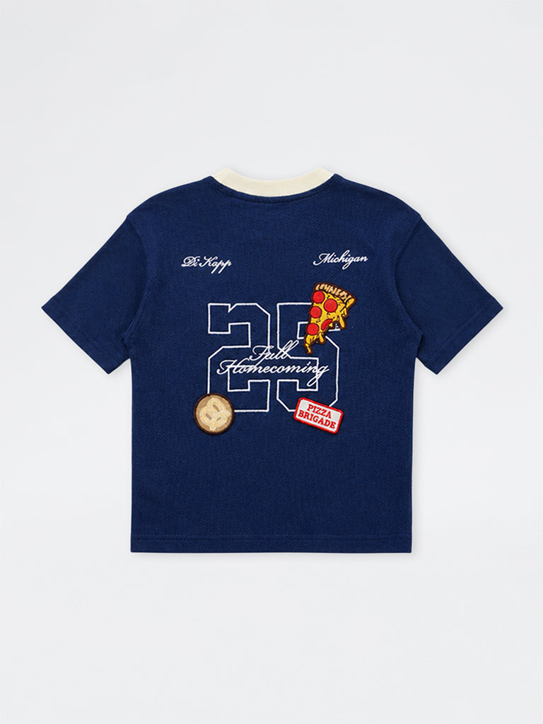 HOP Kids Boys Navy Printed Cotton T-Shirt