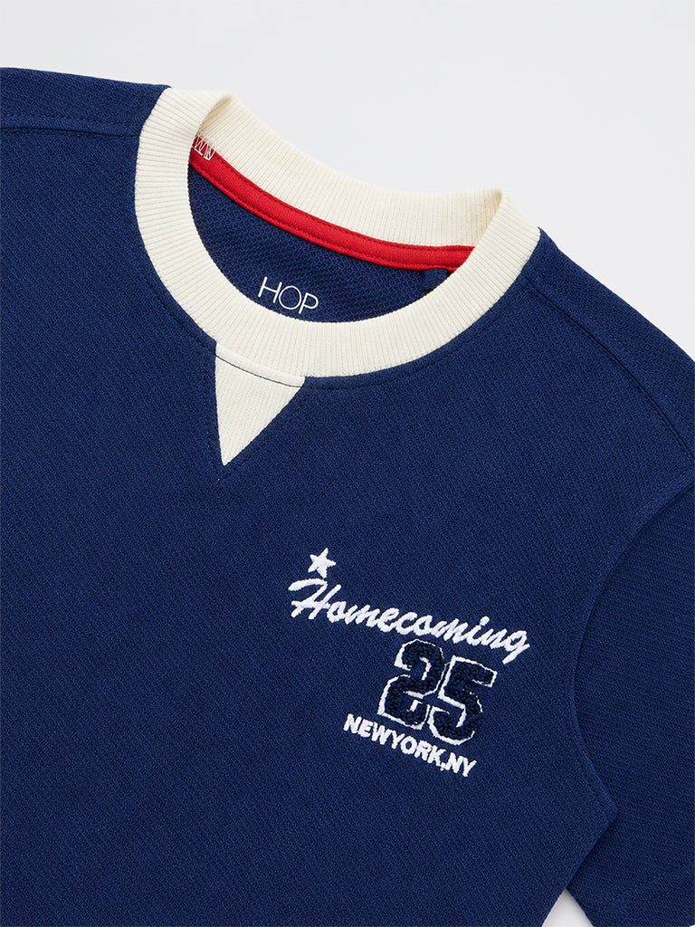 HOP Kids Boys Navy Printed Cotton T-Shirt
