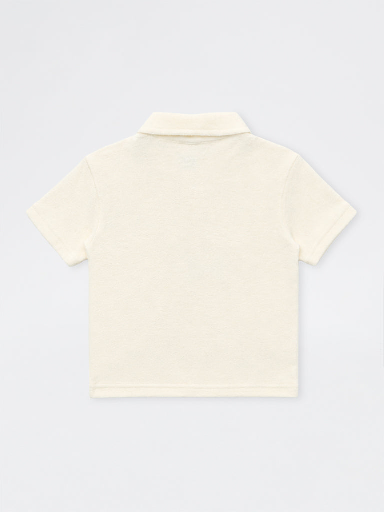 HOP Kids Boys Off-White Dog Embroidered Cotton Polo T-Shirt