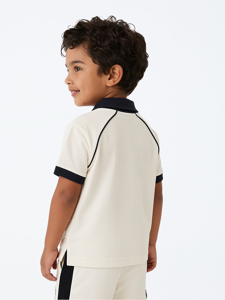 HOP Kids Boys White Football Embossed Cotton T-Shirt
