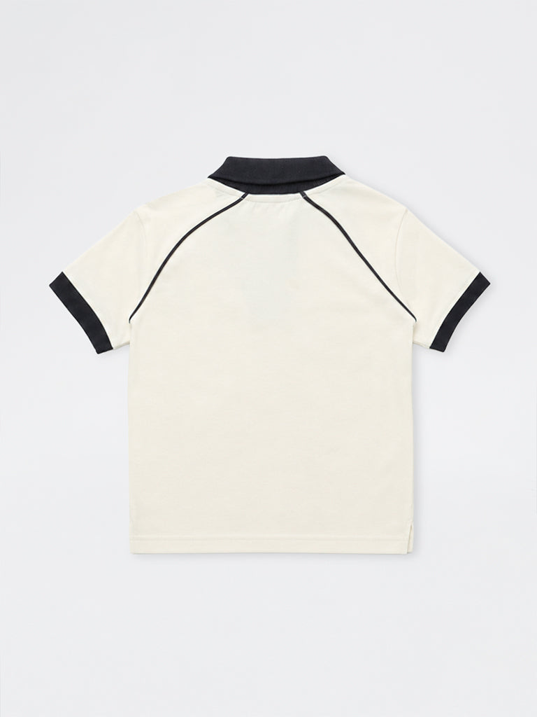 HOP Kids Boys White Football Embossed Cotton T-Shirt