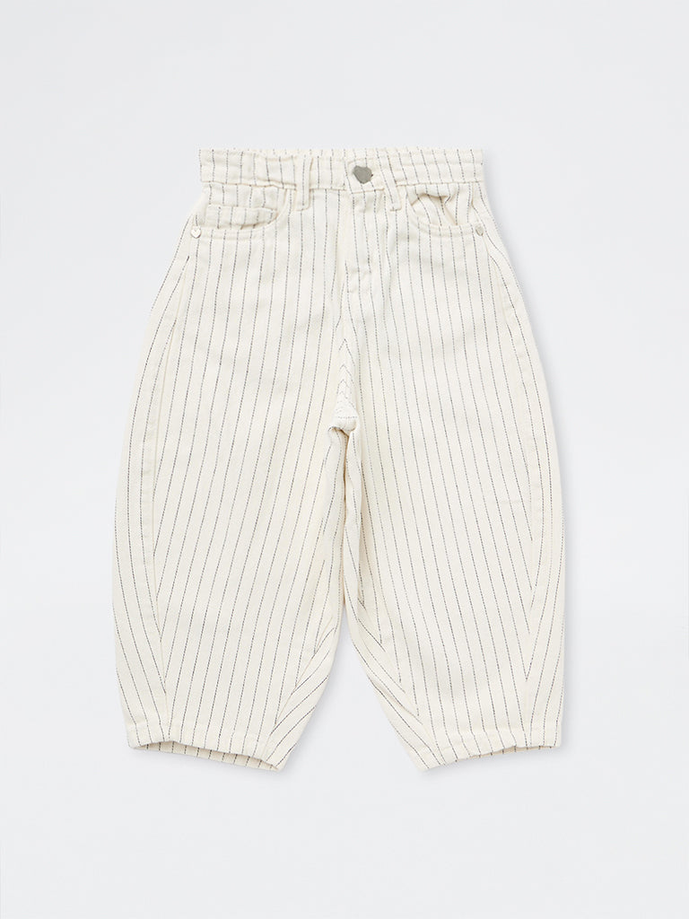 HOP Kids Girls Off-White Striped Wide-Leg High-Rise Jeans