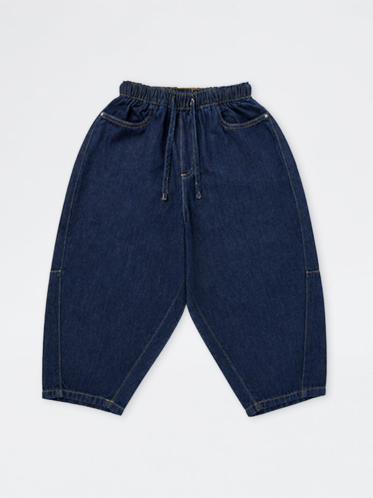 HOP Kids Girls Dark Blue Solid High-Waist Relaxed-Fit Jeans