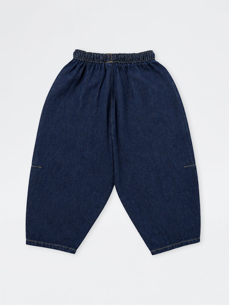 HOP Kids Girls Dark Blue Solid High-Waist Relaxed-Fit Jeans