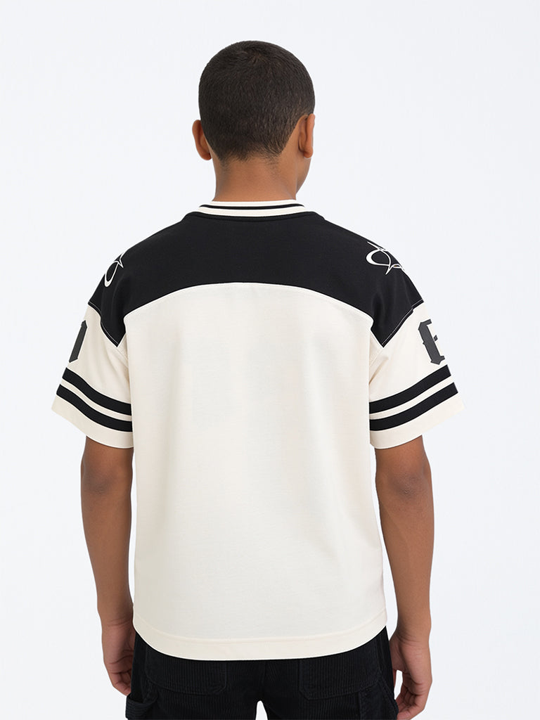 Boys Off-White Colour-Blocked Cotton T-Shirt