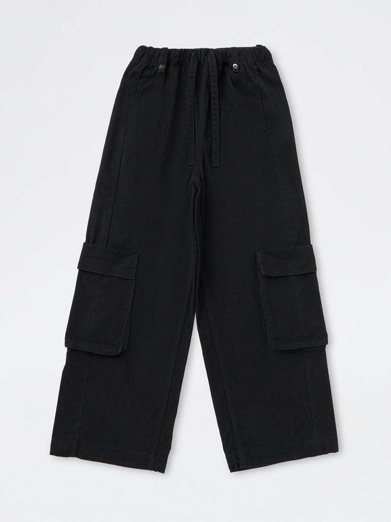 Y&F Kids Girls Black Cargo-Style High-Rise Cotton Pants