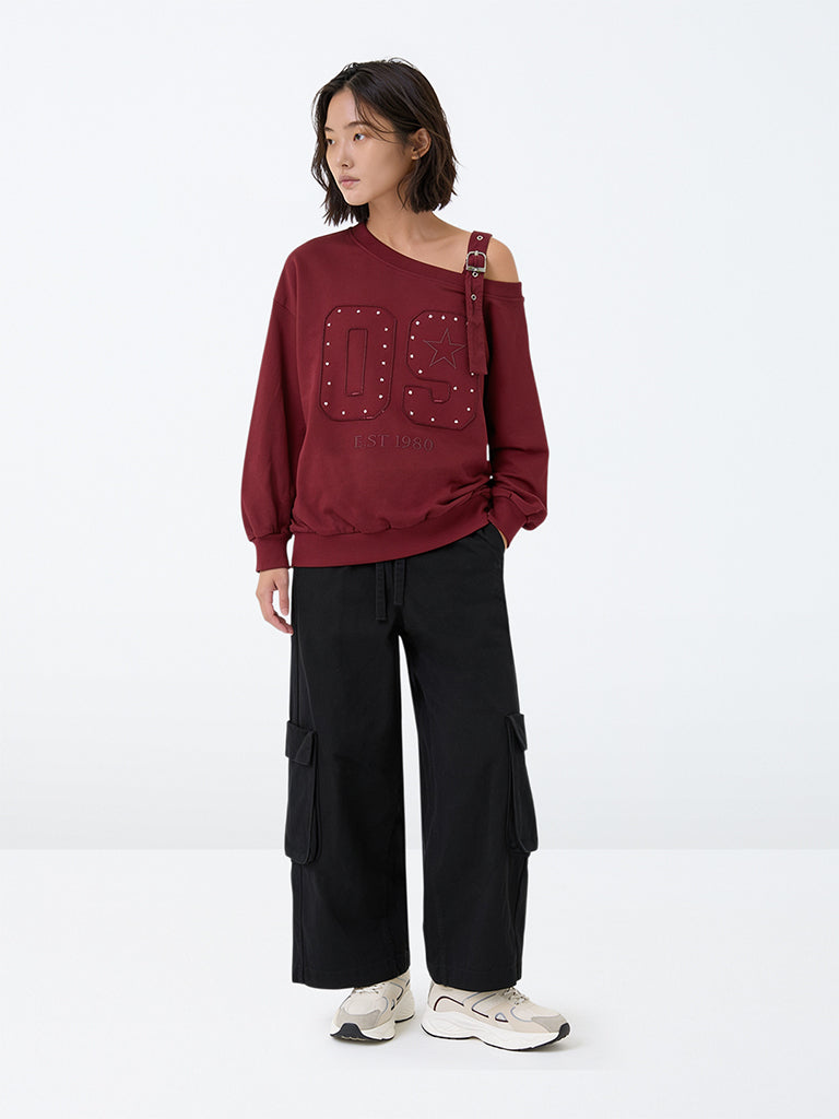 Y&F Kids Girls Black Cargo-Style High-Rise Cotton Pants