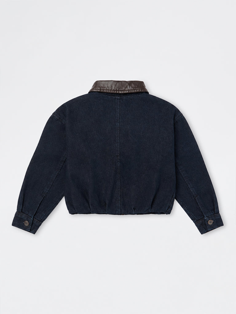 Girls Dark Blue Zip-Front Denim Jacket