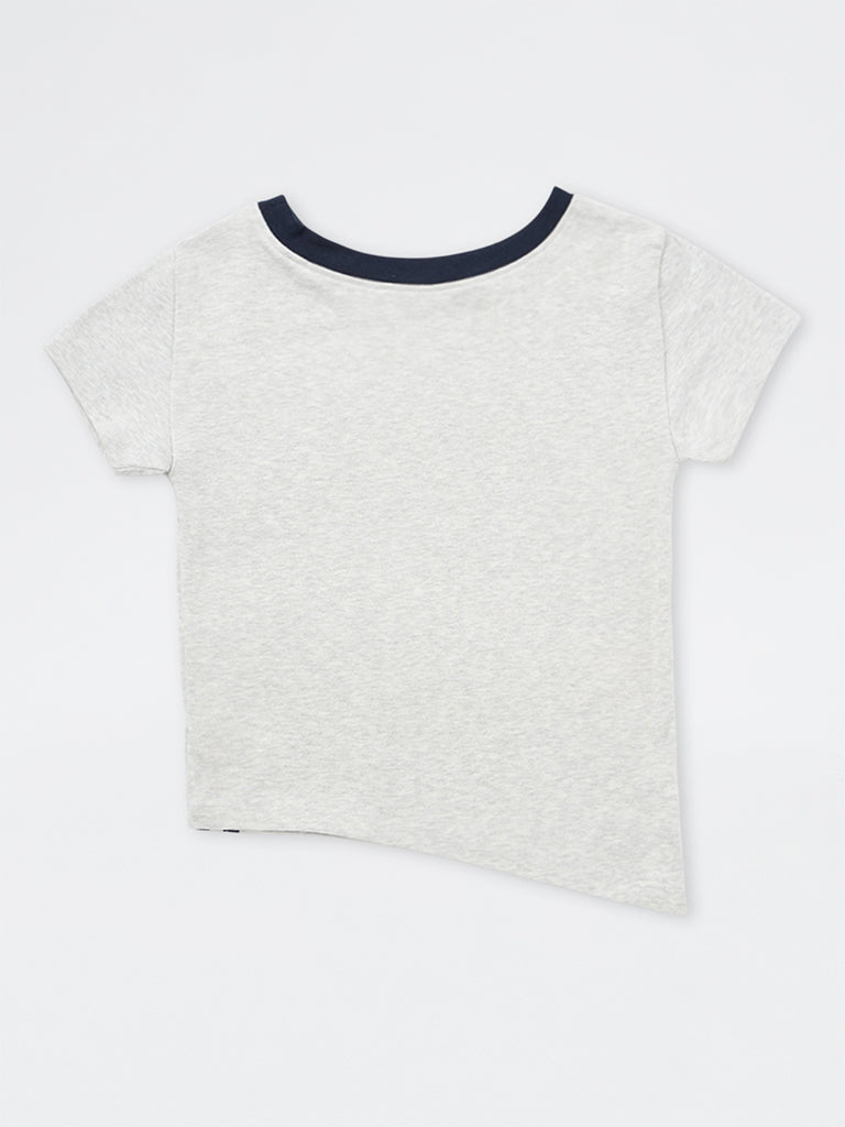 Girls Grey Graphic Printed Cotton-Blend T-Shirt