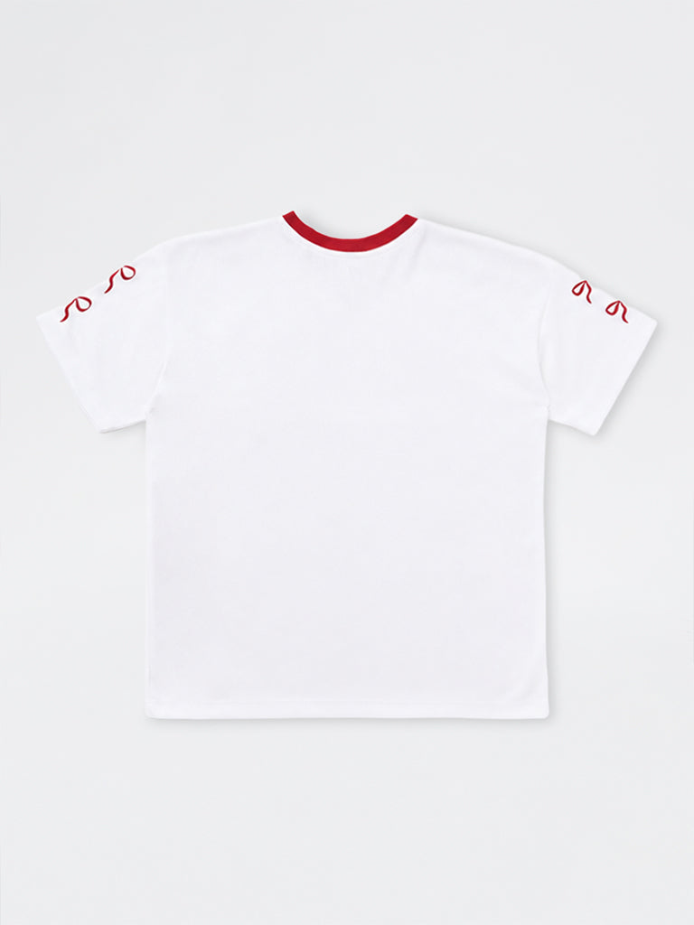 Girls White Numerical Printed T-Shirt