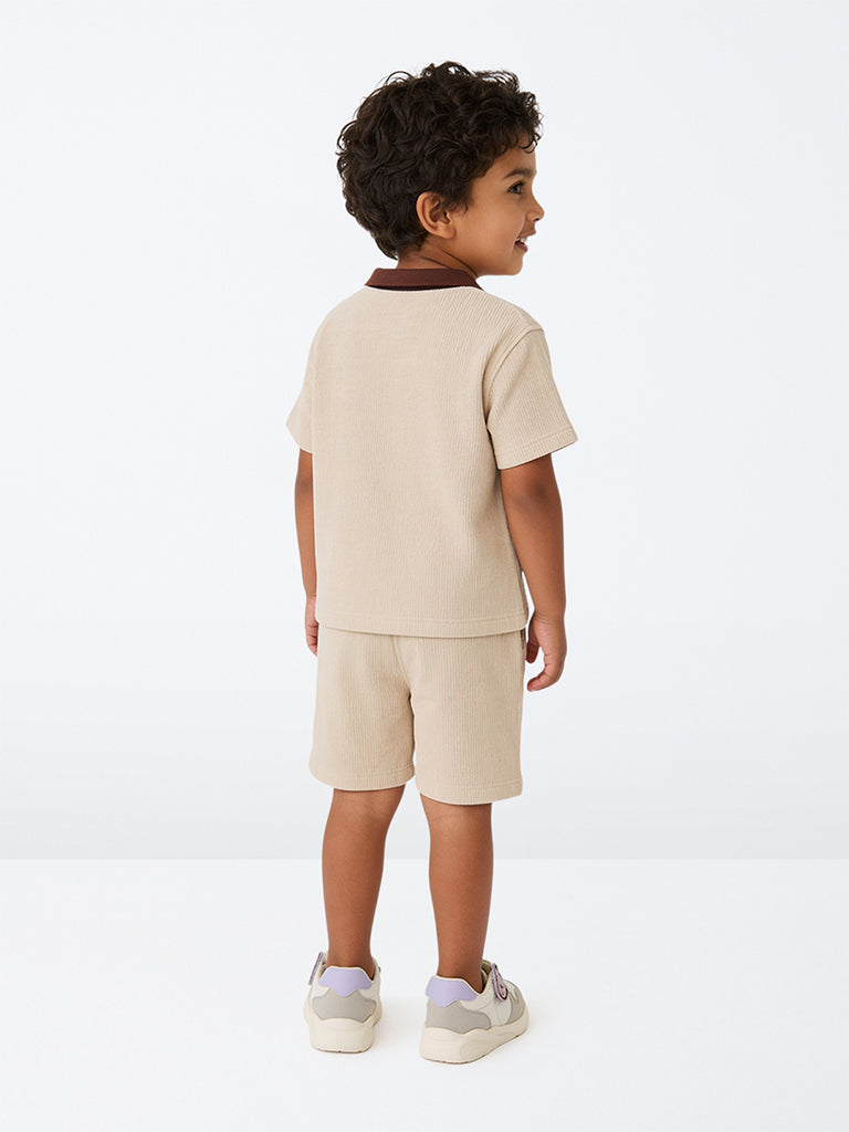 HOP Kids Boys Taupe Animal Printed Cotton T-Shirt and Shorts Set