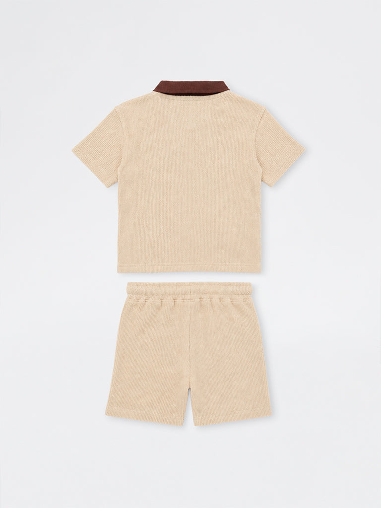 HOP Kids Boys Taupe Animal Printed Cotton T-Shirt and Shorts Set