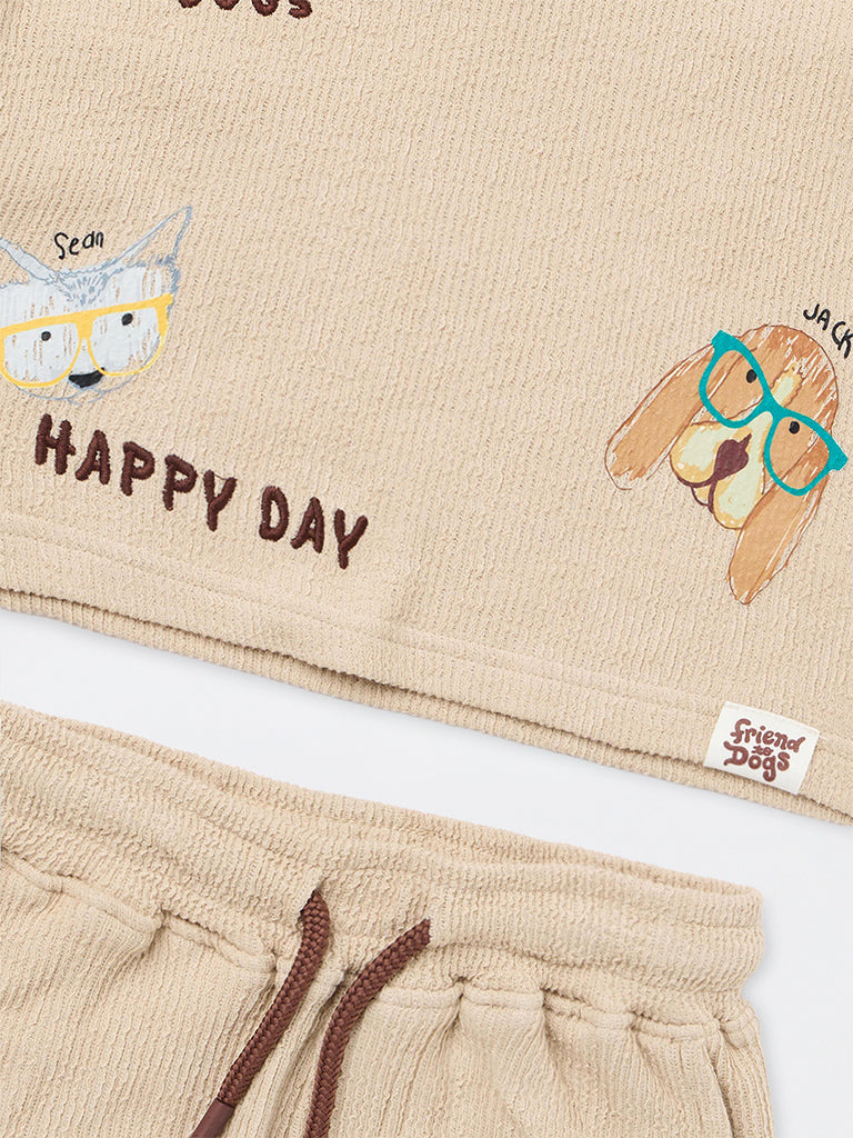 HOP Kids Boys Taupe Animal Printed Cotton T-Shirt and Shorts Set