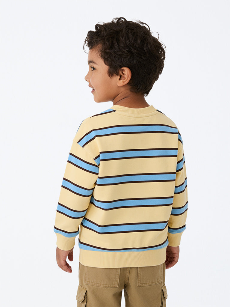 HOP Kids Boys Yellow Striped Cotton T-Shirt