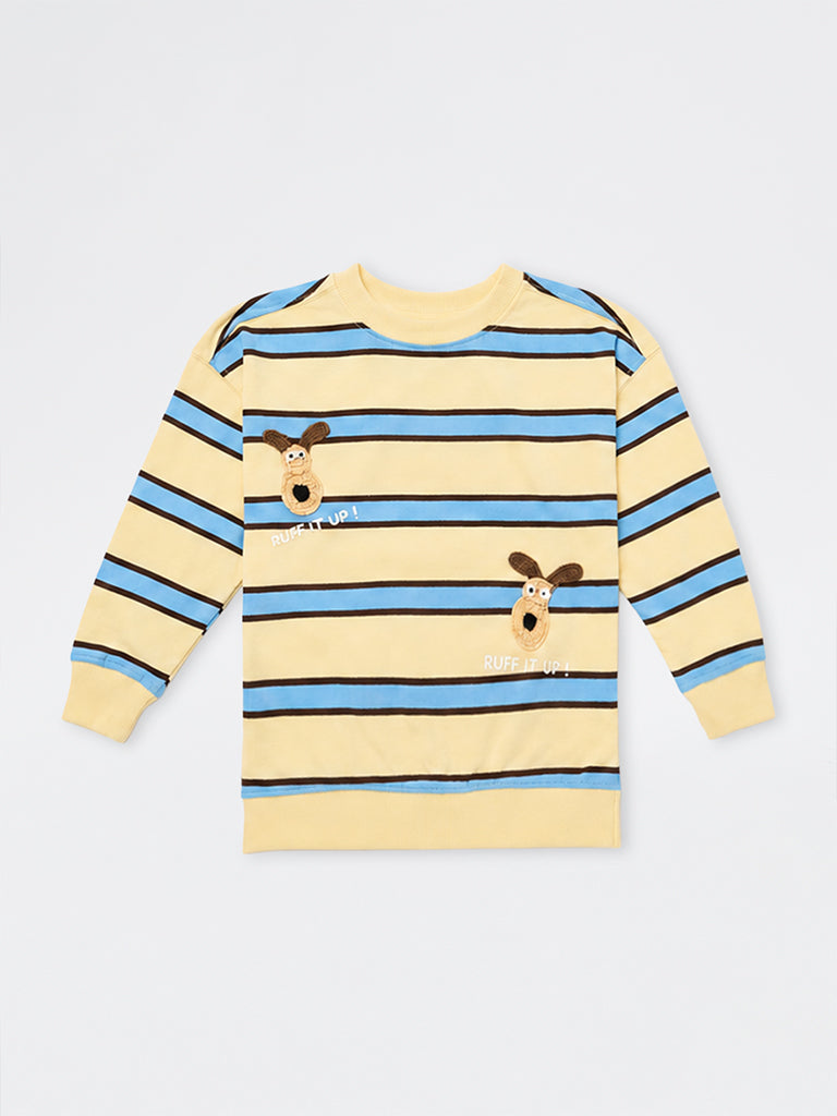 HOP Kids Boys Yellow Striped Cotton T-Shirt