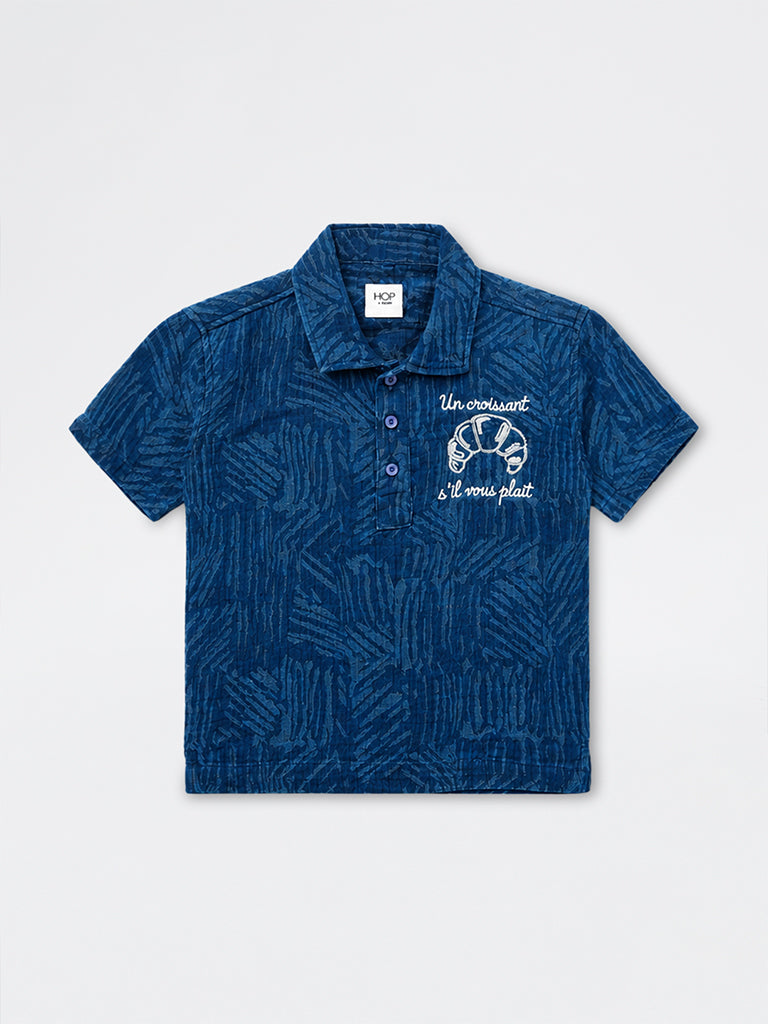 HOP Kids Boys Indigo Abstract Pattern Cotton Polo T-Shirt