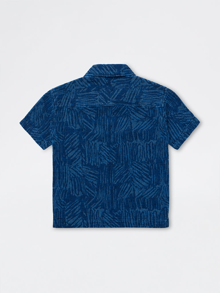HOP Kids Boys Indigo Abstract Pattern Cotton Polo T-Shirt