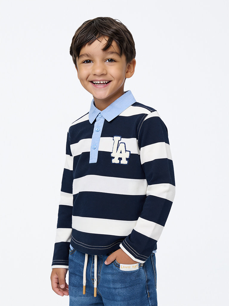 HOP Kids Boys Navy Striped Cotton T-Shirt
