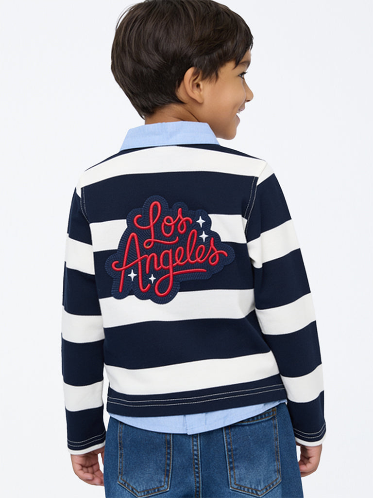 HOP Kids Boys Navy Striped Cotton T-Shirt