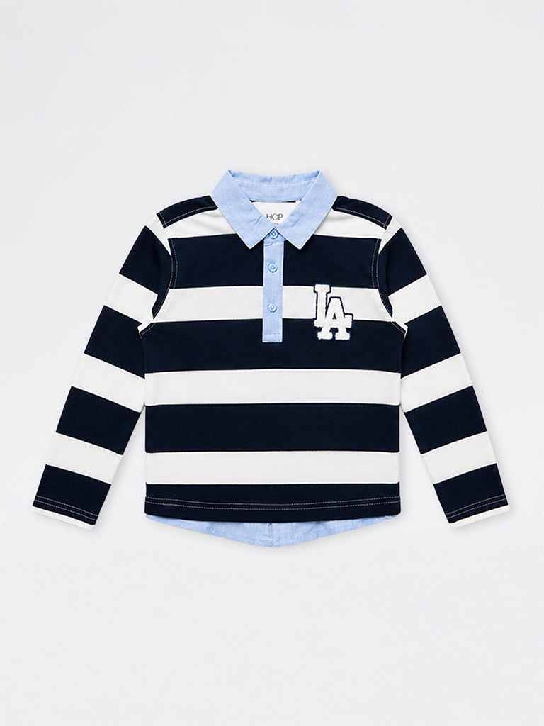 HOP Kids Boys Navy Striped Cotton T-Shirt