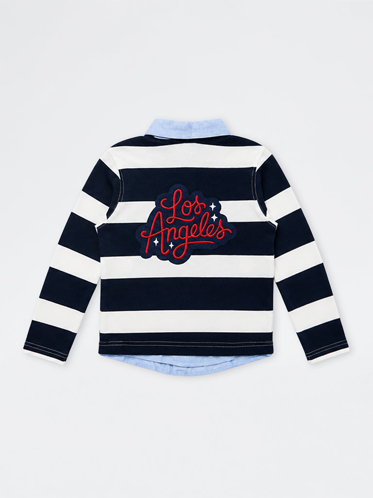 HOP Kids Boys Navy Striped Cotton T-Shirt