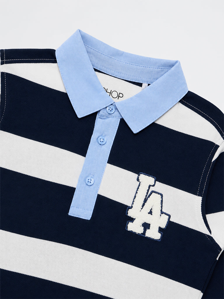 HOP Kids Boys Navy Striped Cotton T-Shirt