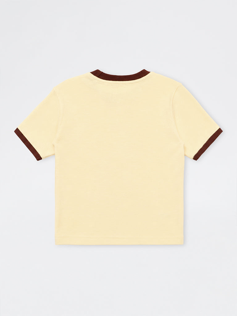 HOP Kids Boys Yellow Dog Embroidered Cotton T-Shirt