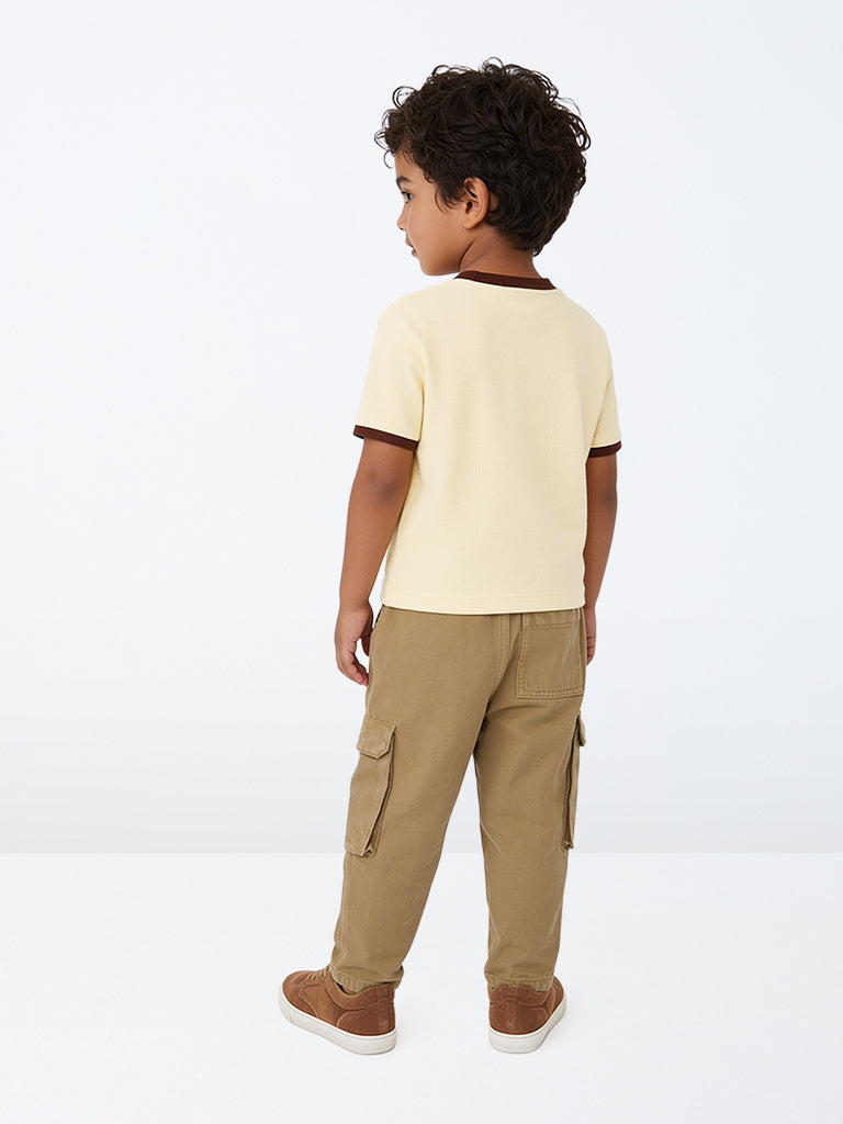 HOP Kids Boys Yellow Dog Embroidered Cotton T-Shirt