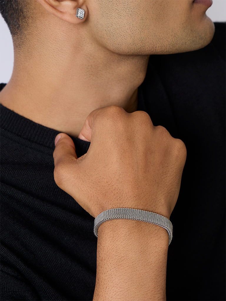Unisex Silver Mesh Spring Bracelet