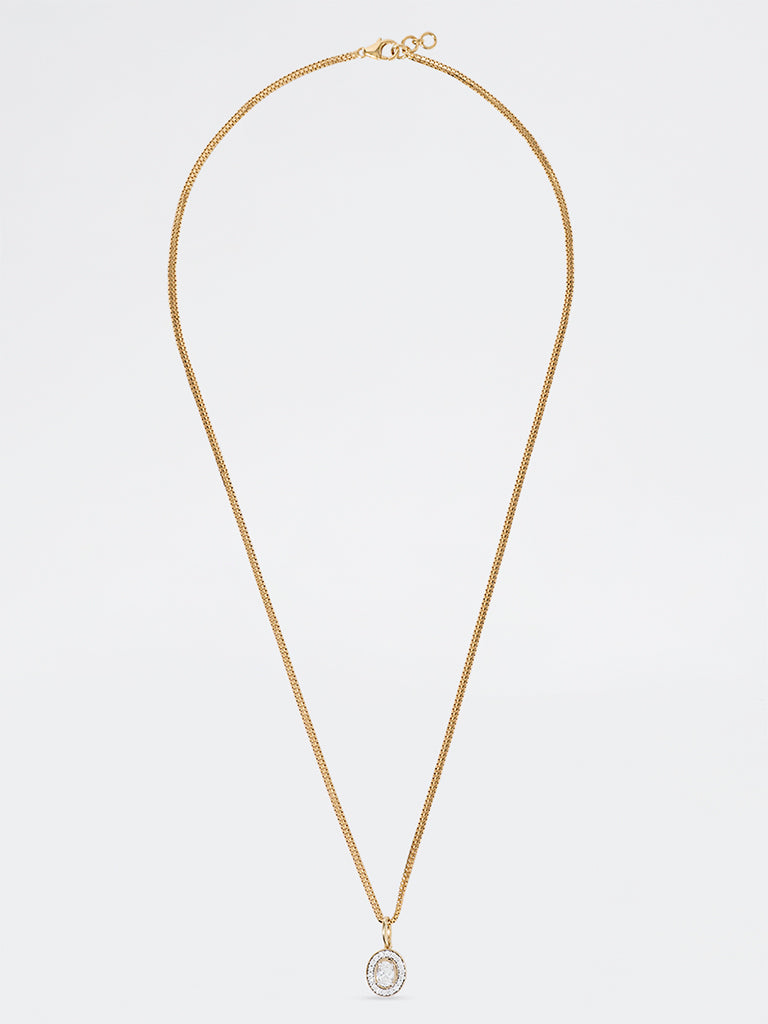 Unisex Oval Halo Lab Diamond Signet Pendant Necklace