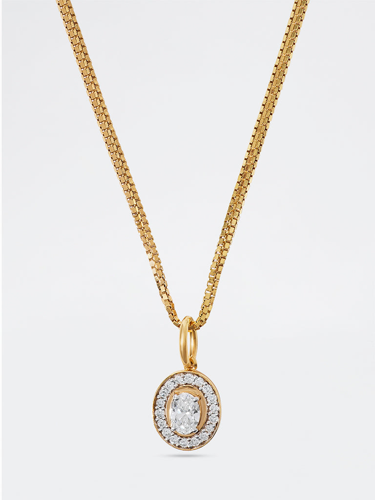 Unisex Oval Halo Lab Diamond Signet Pendant Necklace