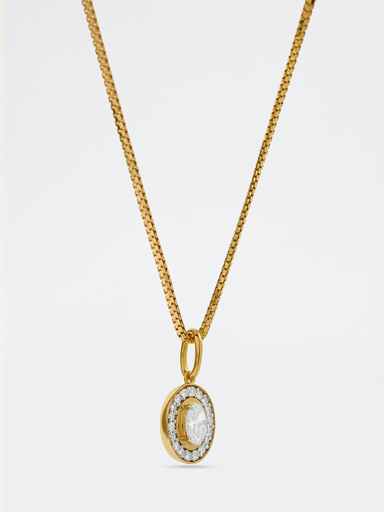 Unisex Oval Halo Lab Diamond Signet Pendant Necklace